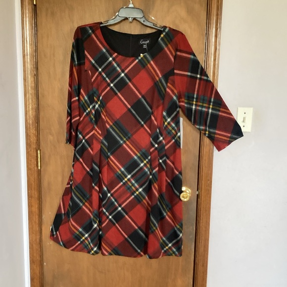 Connected dress plaid print dress w pockets has some stretch 20W - Picture 5 of 17